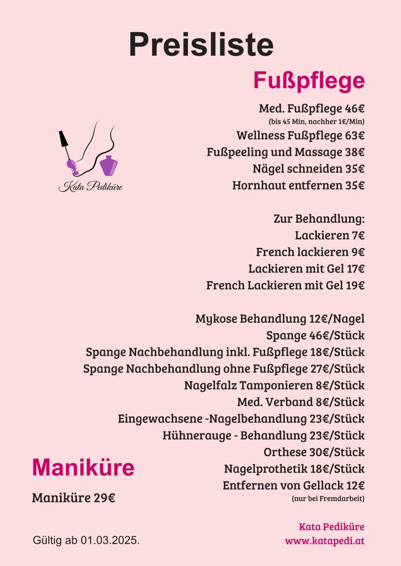Kata Pedikure Preisliste